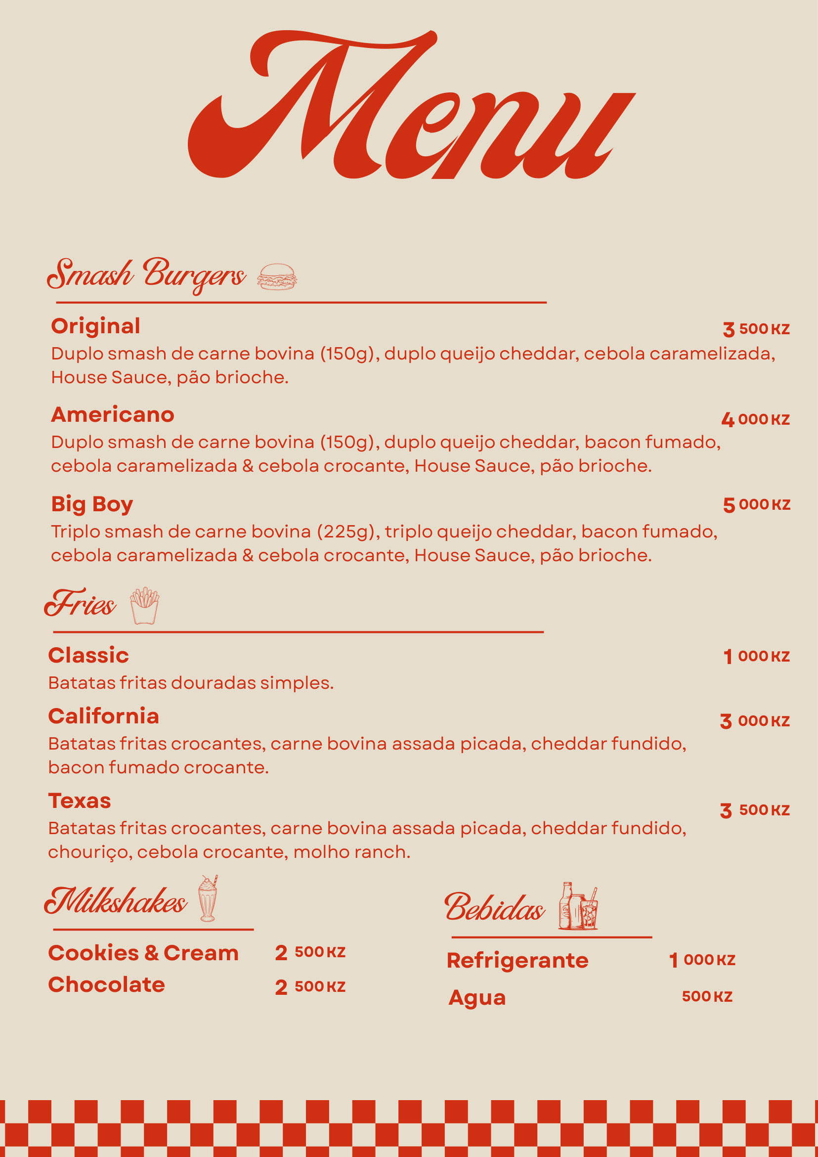 O Nosso Menu - Casa Americana